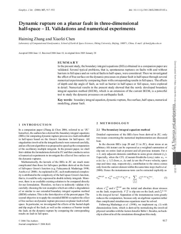 (PDF) Dynamic rupture on a planar fault in three-dimensional half-space ...
