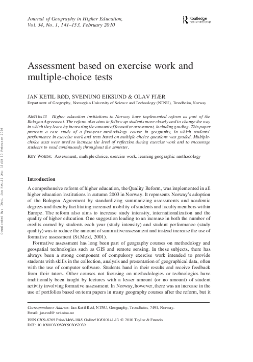 (PDF) Assessment based on exercise work and multiple-choice tests