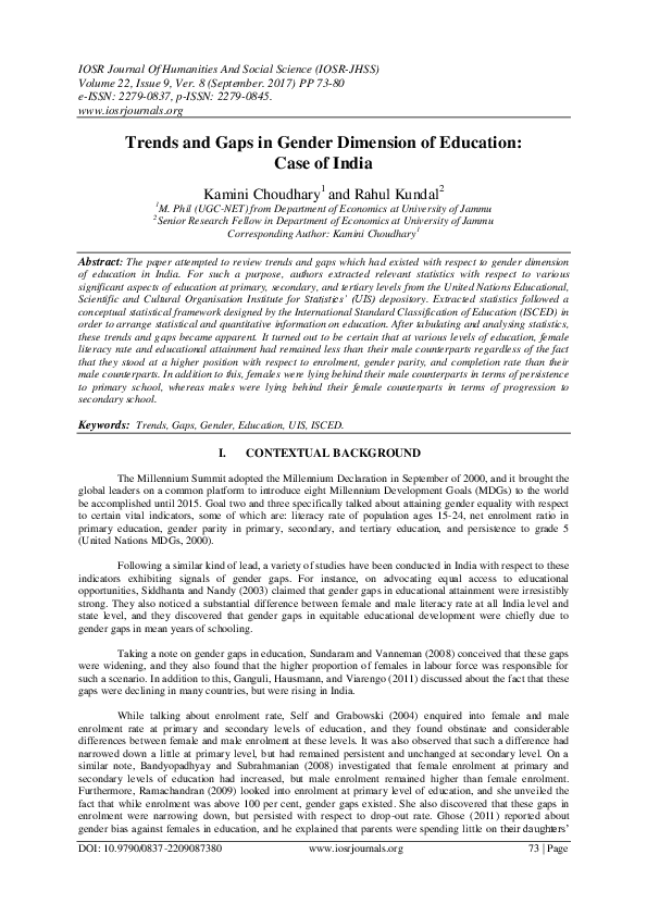 (PDF) Trends and Gaps in Gender Dimension of Education : Case of India