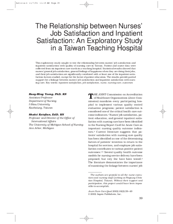 (PDF) The Relationship between Nurses' Job Satisfaction and Inpatient ...