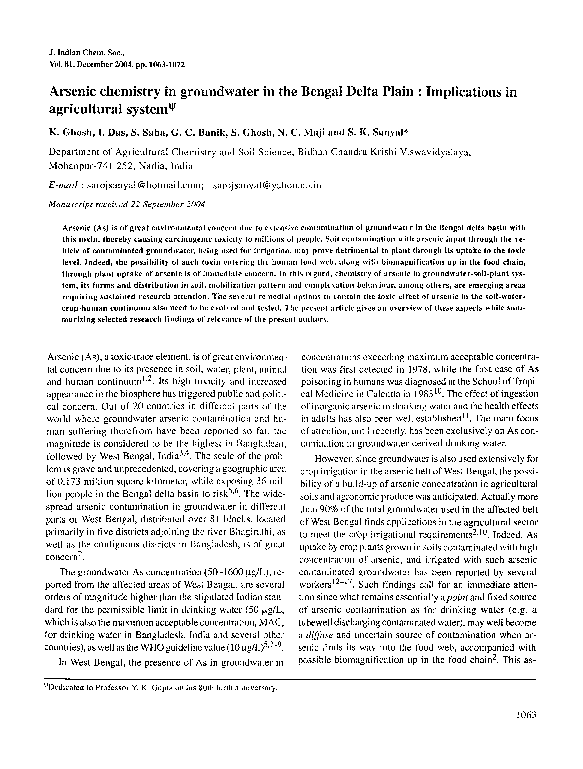 (PDF) Arsenic chemistry in groundwater in the Bengal Delta Plain ...