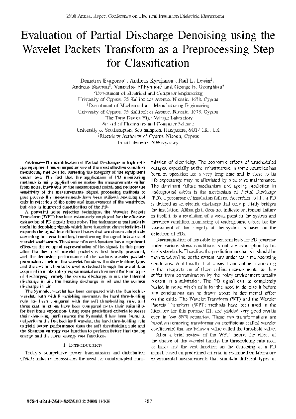 (PDF) Evaluation of Partial Discharge Denoising using the Wavelet ...