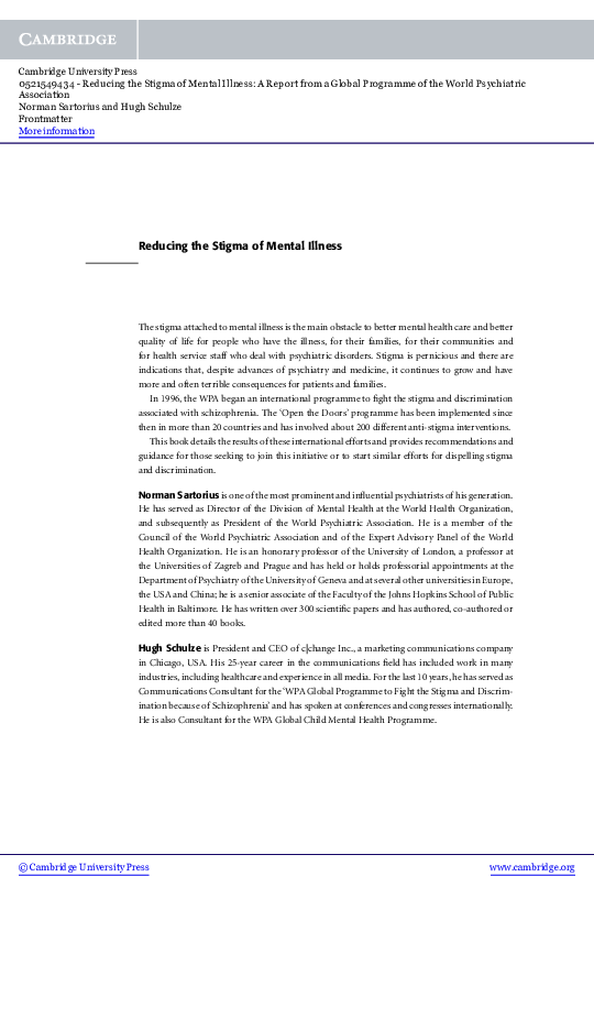 (PDF) Reducing the stigma of mental illness