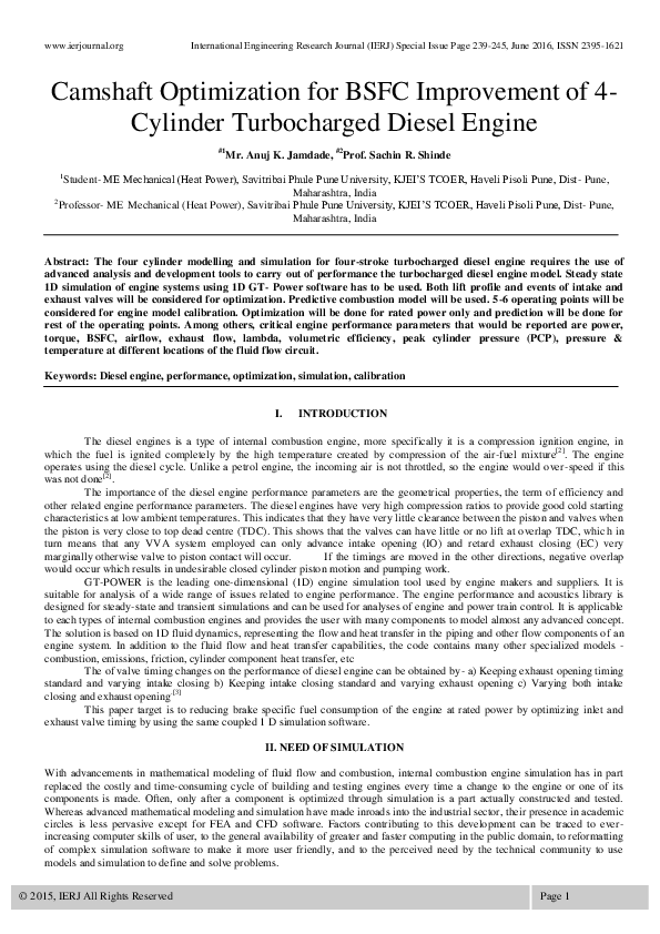 (PDF) Camshaft Optimization for BSFC Improvement of 4-Cylinder ...