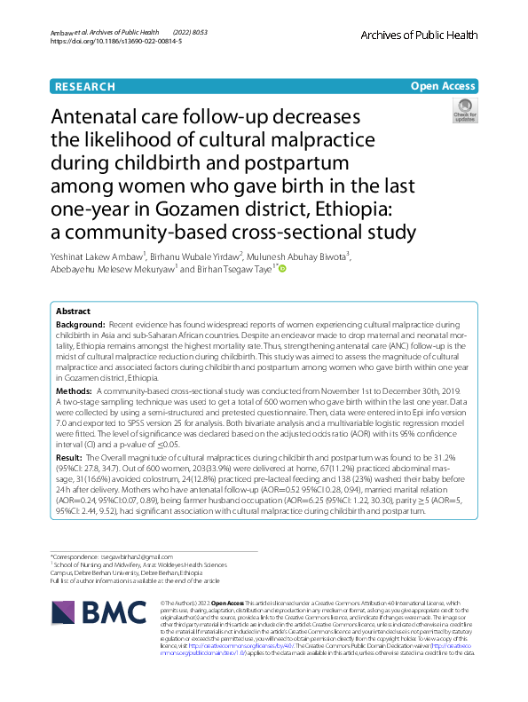(PDF) Antenatal care follow-up decreases the likelihood of cultural ...