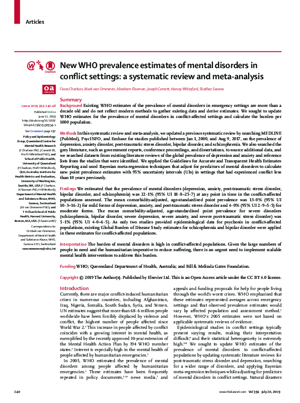 (PDF) New WHO prevalence estimates of mental disorders in conflict ...