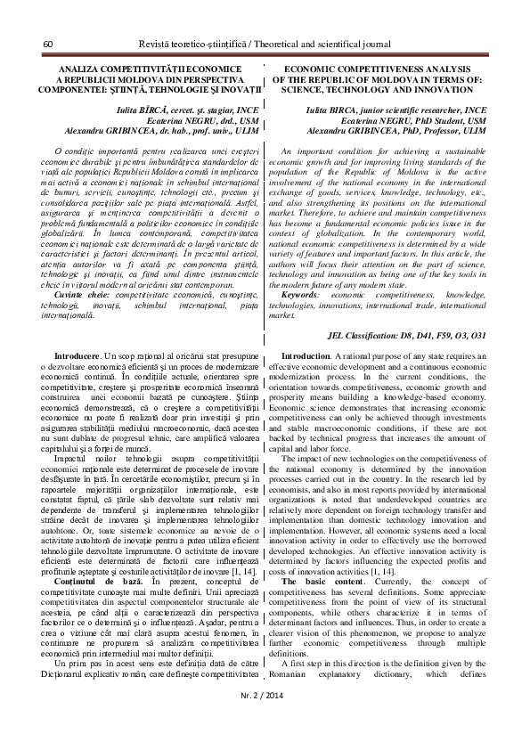 (PDF) Economic Competitiveness Analysis of the Republic of Moldova in ...