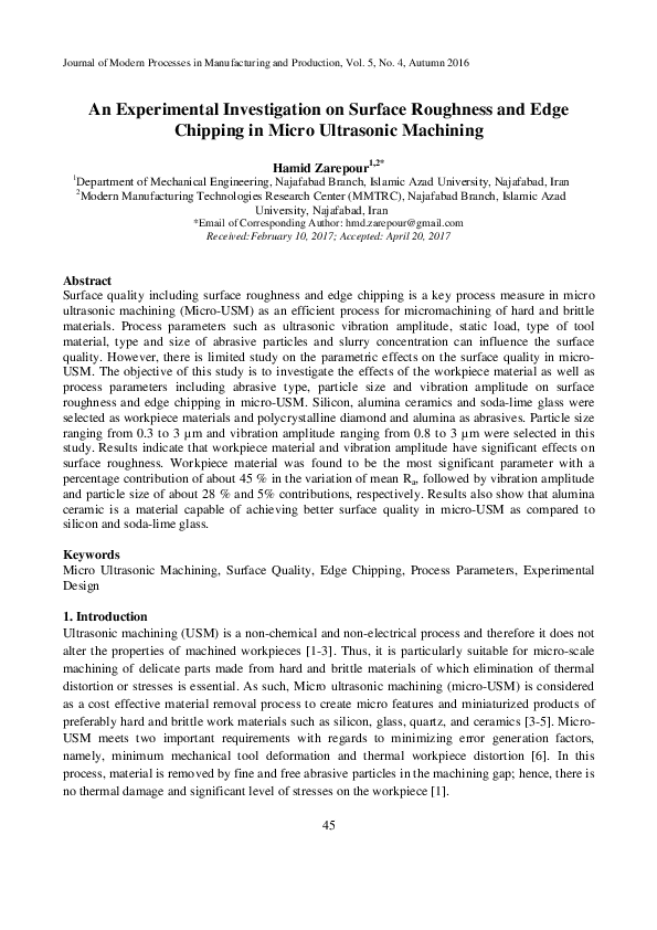 (PDF) An Experimental Investigation on Surface Roughness and Edge ...