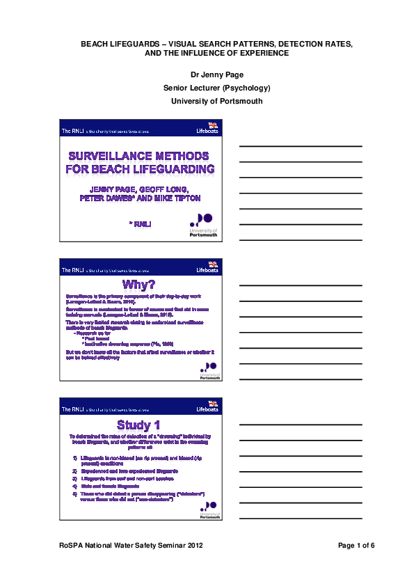 (PDF) Beach lifeguards: visual search patterns, detection rates and the ...