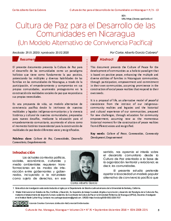 (PDF) Cultura de Paz para el Desarrollo de las Comunidades en Nicaragua ...