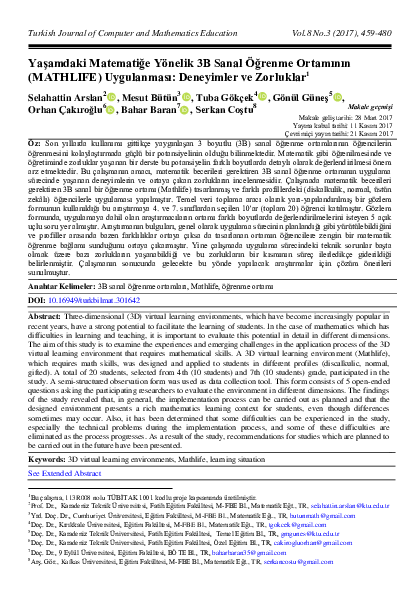 (PDF) Implementation of a 3D Virtual Learning Environment (MATHLIFE ...