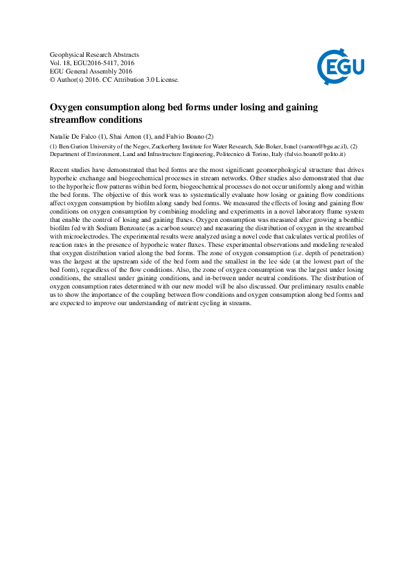 (PDF) Oxygen consumption along bed forms under losing and gaining ...
