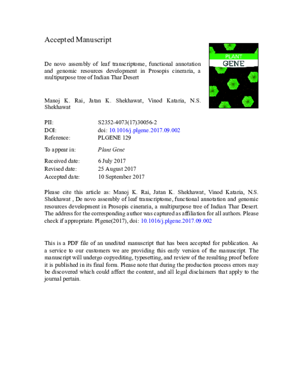 (PDF) De novo assembly of leaf transcriptome, functional annotation and ...