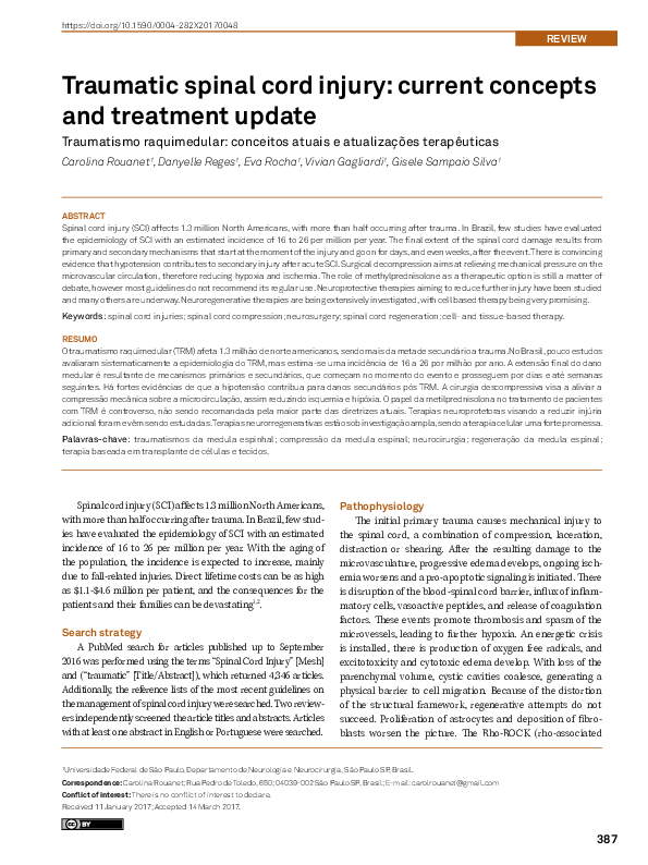 (PDF) Traumatic spinal cord injury: current concepts and treatment update