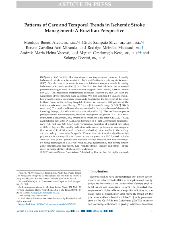 (PDF) Patterns of Care and Temporal Trends in Ischemic Stroke ...