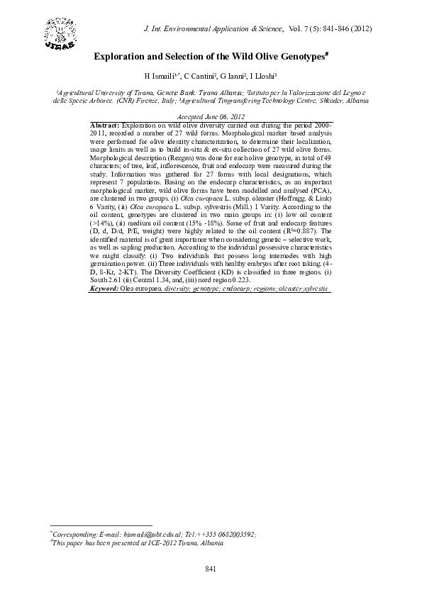 (PDF) Exploration and Selection of the Wild Olive Genotypes