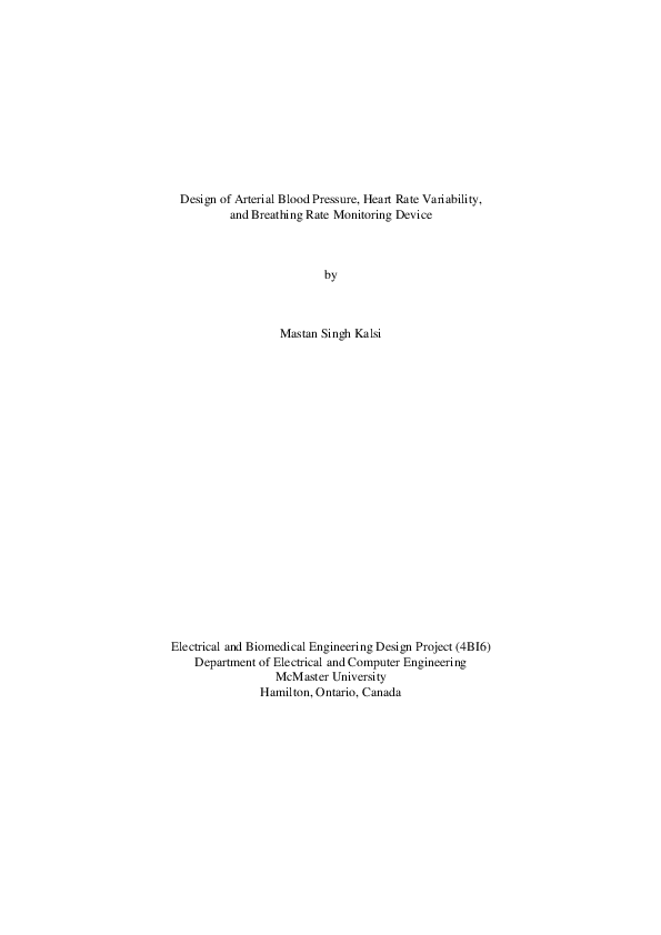 (PDF) Design of Arterial Blood Pressure, Heart Rate Variability, and ...