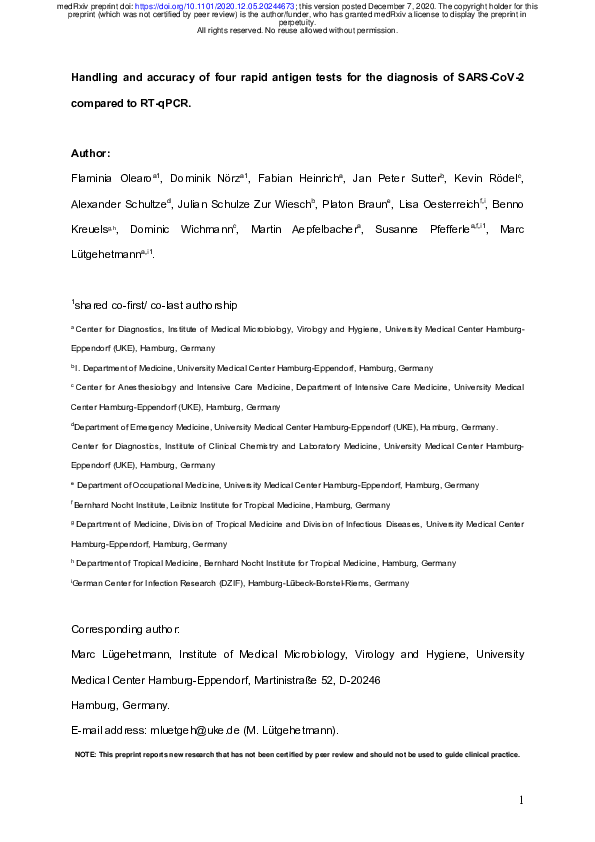 (PDF) Handling and accuracy of four rapid antigen tests for the ...