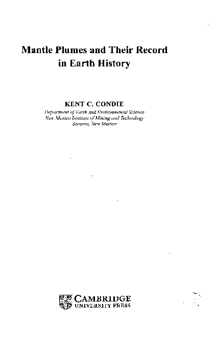 (PDF) Mantle Plumes and their Record in Earth History