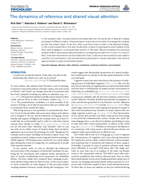 (PDF) The Dynamics of Reference and Shared Visual Attention