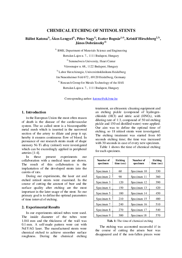(PDF) Chemical etching of nitinol stents Balazs Berta Academia.edu
