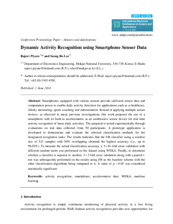 (PDF) Dynamic Activity Recognition using Smartphone Sensor Data