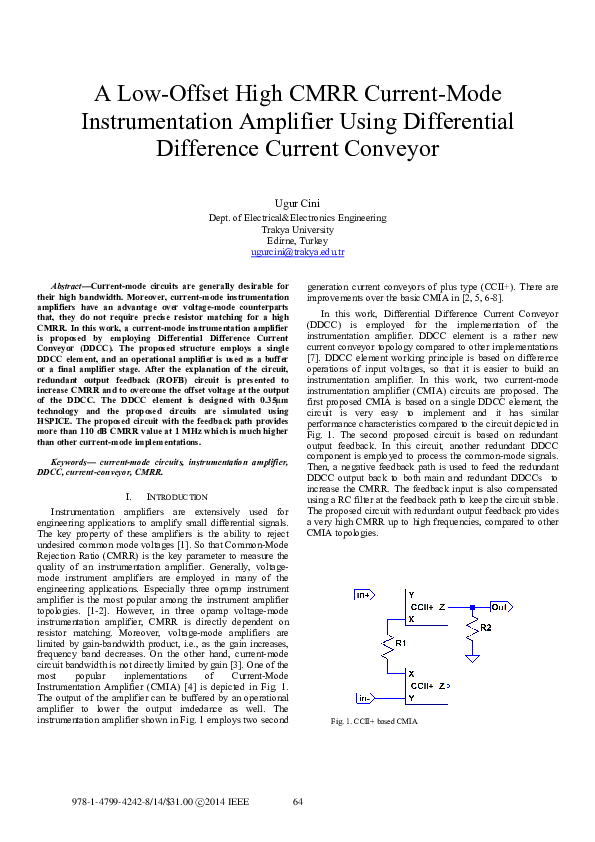 (PDF) A lowoffset high CMRR currentmode instrumentation amplifier