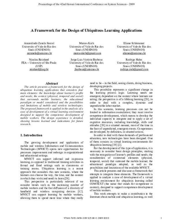(PDF) A Framework for the Design of Ubiquitous Learning Applications
