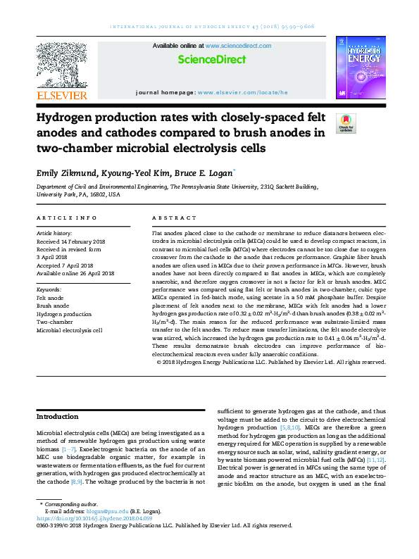 (PDF) Hydrogen production rates with closely-spaced felt anodes and ...
