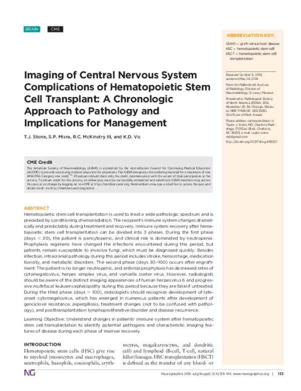 Imaging of Central Nervous System Complications of Hematopoietic Stem ...