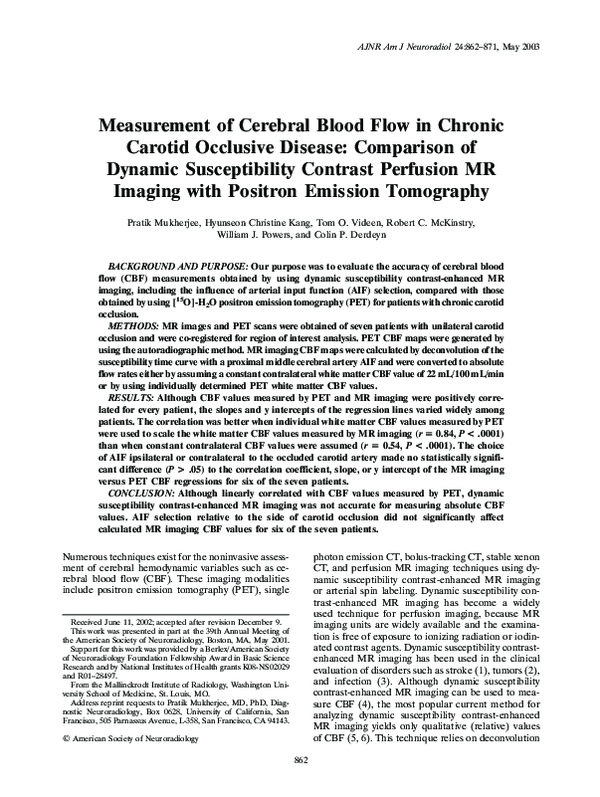 (PDF) Measurement of cerebral blood flow in chronic carotid occlusive ...
