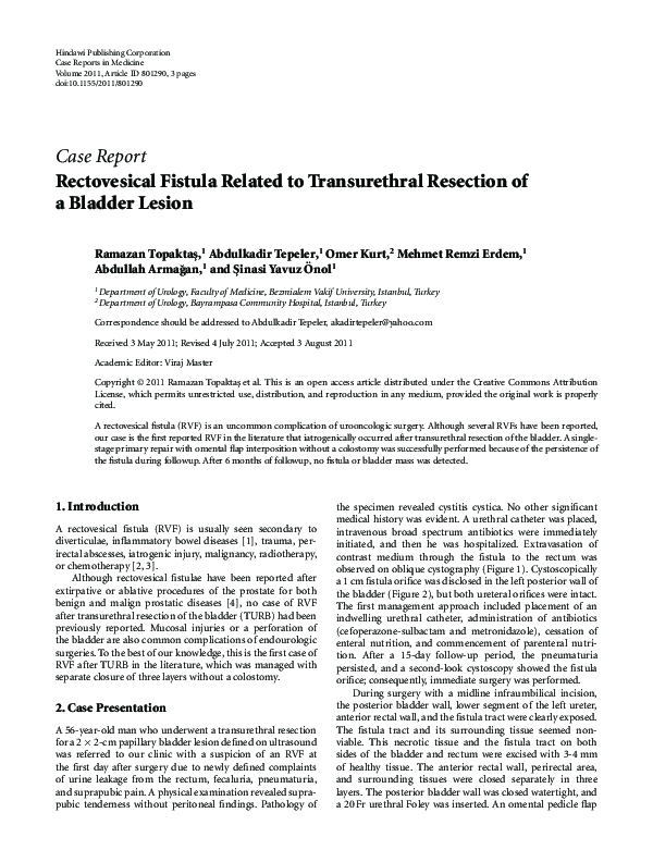 (PDF) Rectovesical Fistula Related to Transurethral Resection of a ...