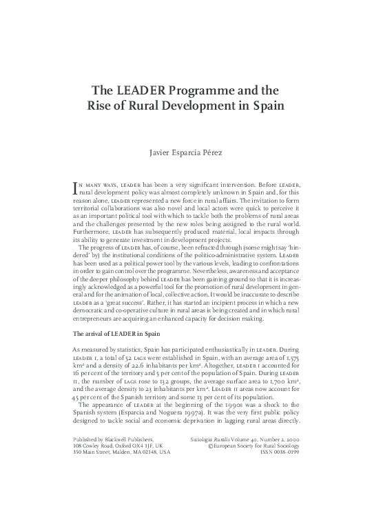 (PDF) The LEADER programme and the rise of rural development in Spain