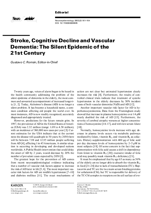 (PDF) Stroke, Cognitive Decline and Vascular Dementia: The Silent ...