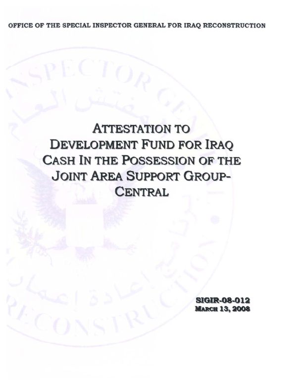 (PDF) Attestation to Development Fund for Iraq Cash in the Possession ...
