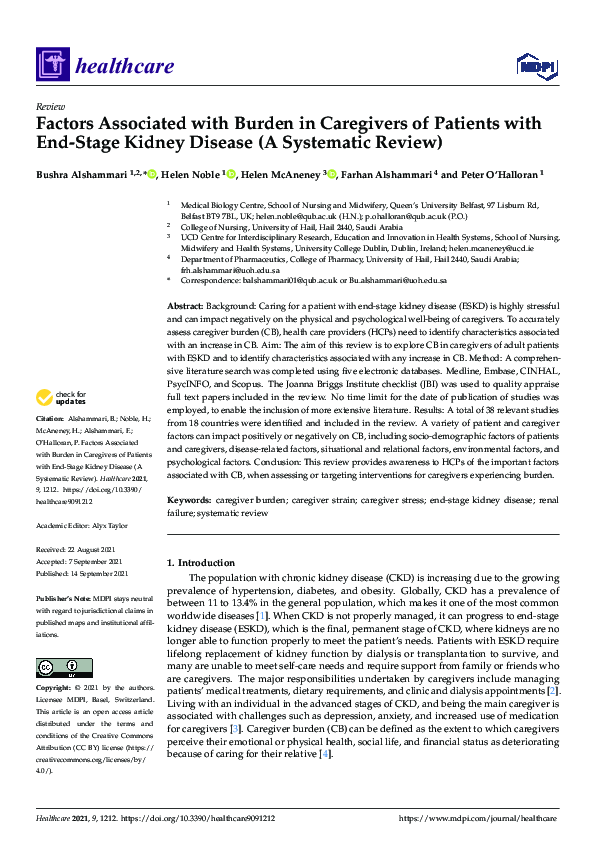 (PDF) Factors Associated with Burden in Caregivers of Patients with End ...