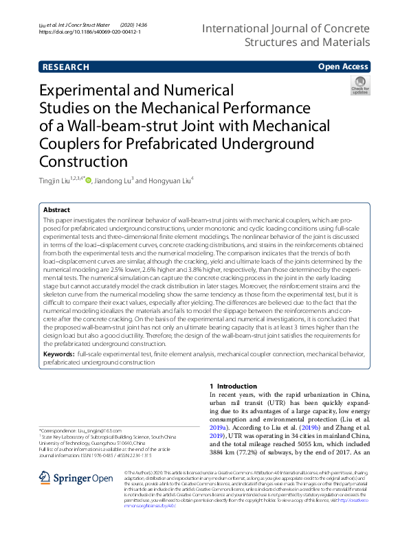 (PDF) Experimental and Numerical Studies on the Mechanical Performance ...