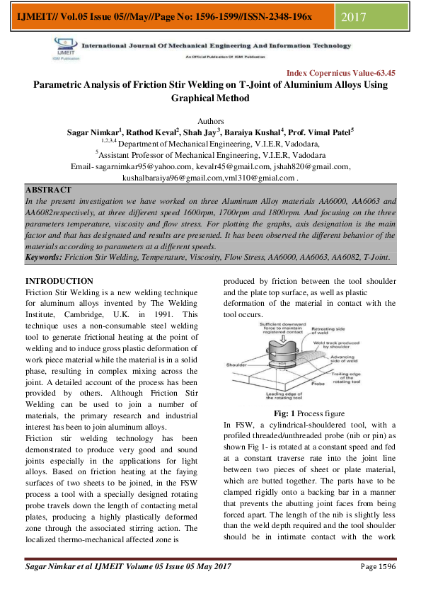 (PDF) Parametric Analysis of Friction Stir Welding on T-Joint of ...