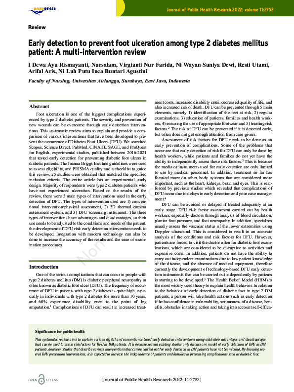 (PDF) Early detection to prevent foot ulceration among type 2 diabetes ...