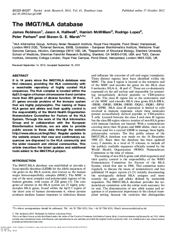 (PDF) The IMGT/HLA database