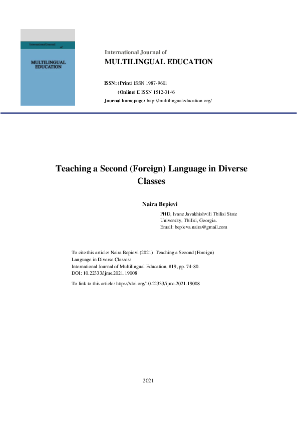 (PDF) Teaching a Second (Foreign) Language in Diverse Classes