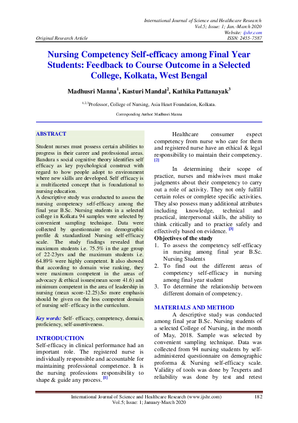 (PDF) Nursing Competency Self-efficacy among Final Year Students ...