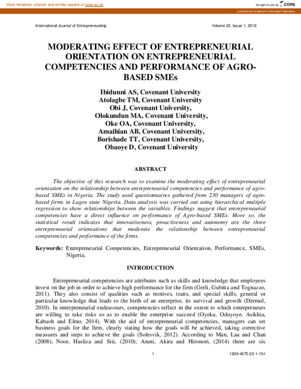(PDF) MODERATING EFFECT OF ENTREPRENEURIAL ORIENTATION ON ...