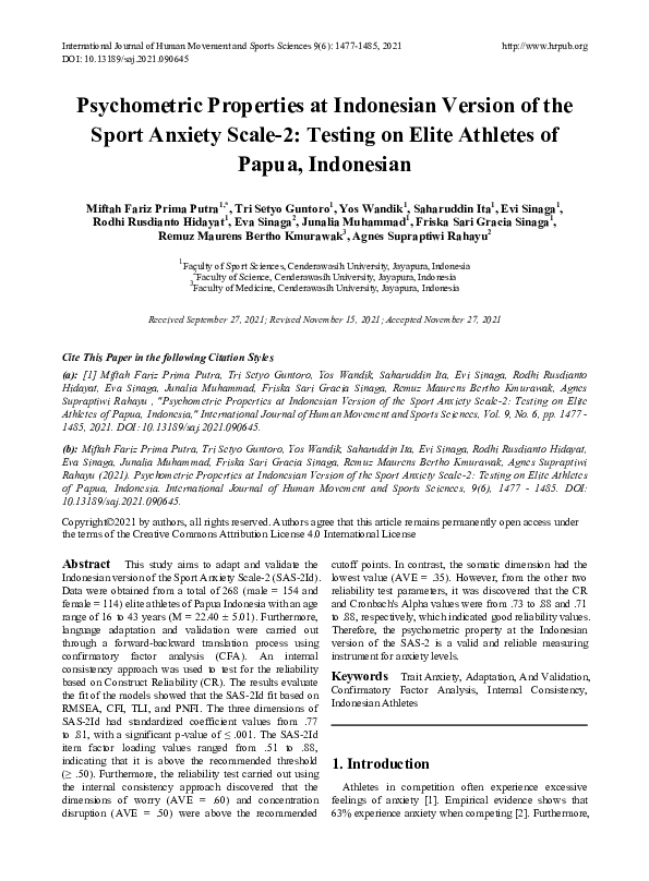 (PDF) Psychometric Properties at Indonesian Version of the Sport