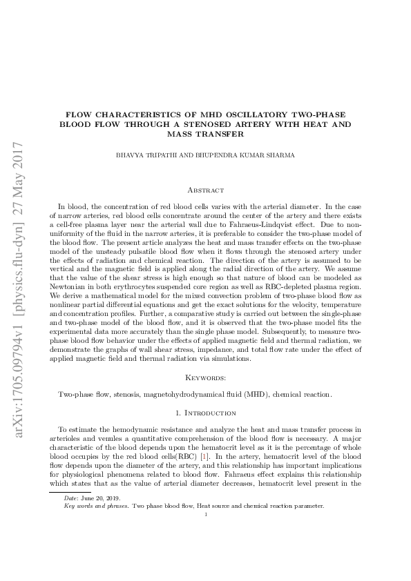(PDF) MHD Pulsatile Two-Phase Blood Flow Through a Stenosed Artery with ...