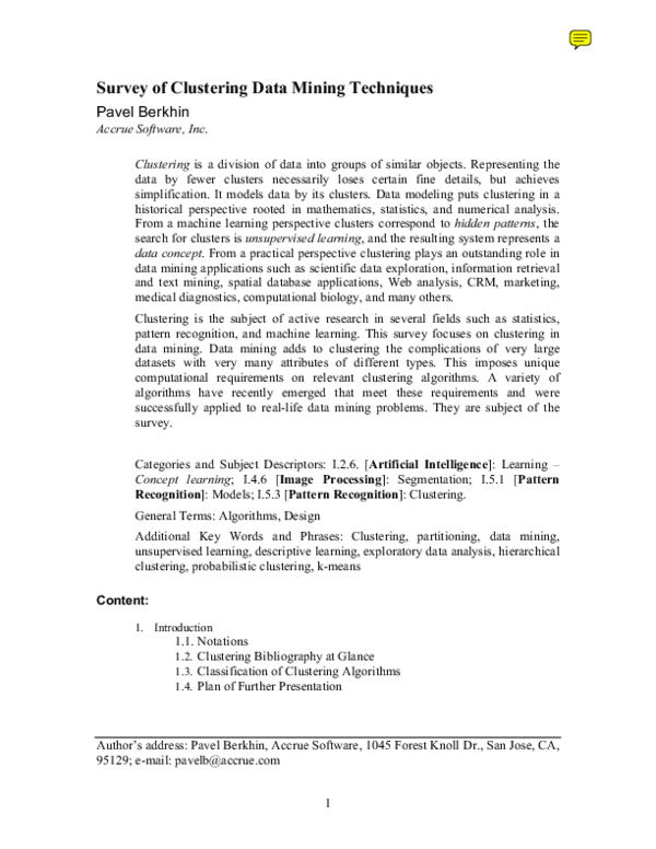 (PDF) A Survey of Clustering Data Mining Techniques