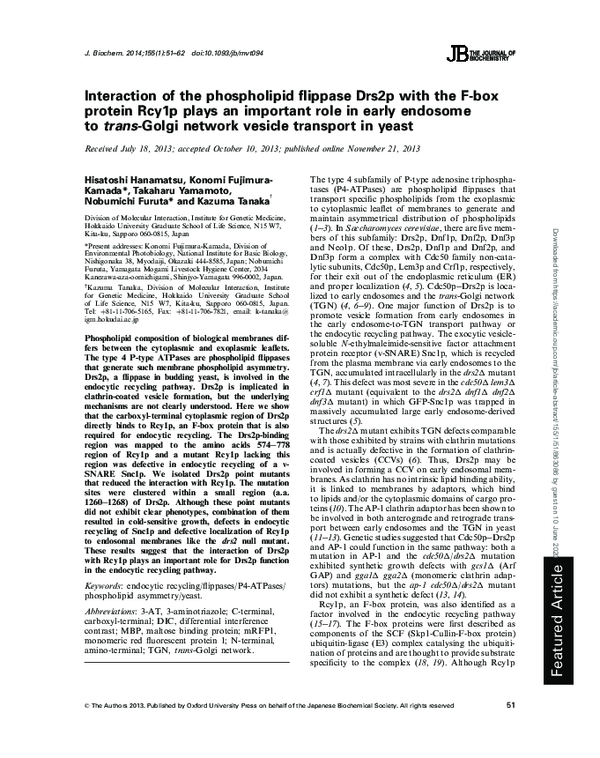 (PDF) Interaction of the phospholipid flippase Drs2p with the F-box ...