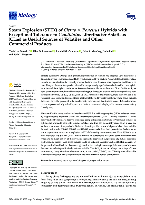 (PDF) Steam Explosion (STEX) of Citrus × Poncirus Hybrids with ...