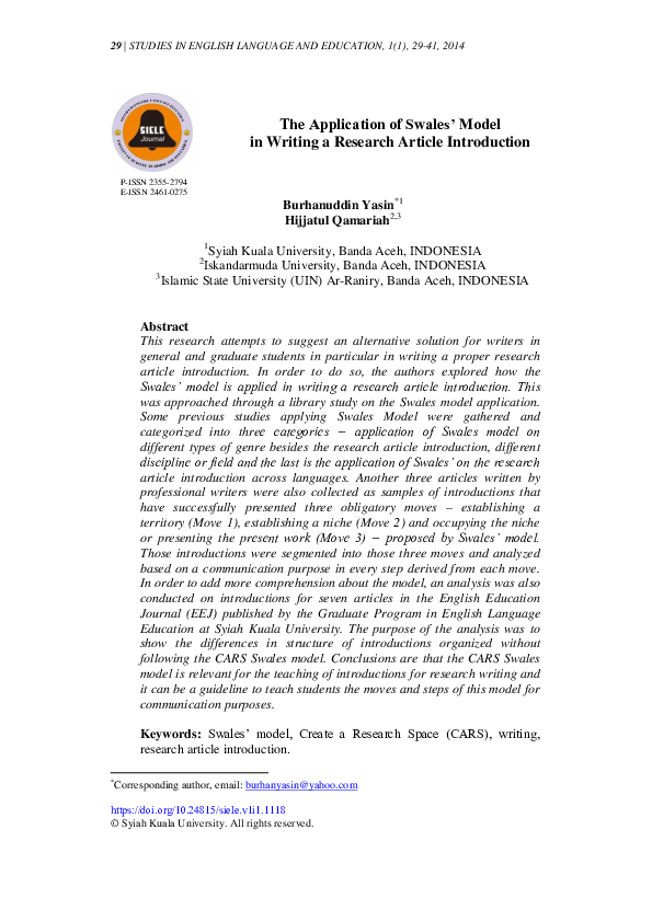(PDF) The application of Swales’ model in writing a research article