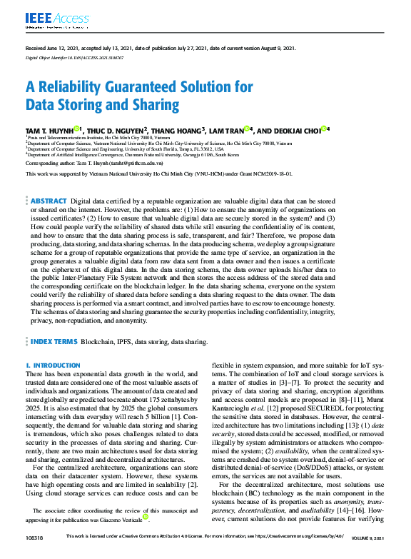 (PDF) A Reliability Guaranteed Solution for Data Storing and Sharing